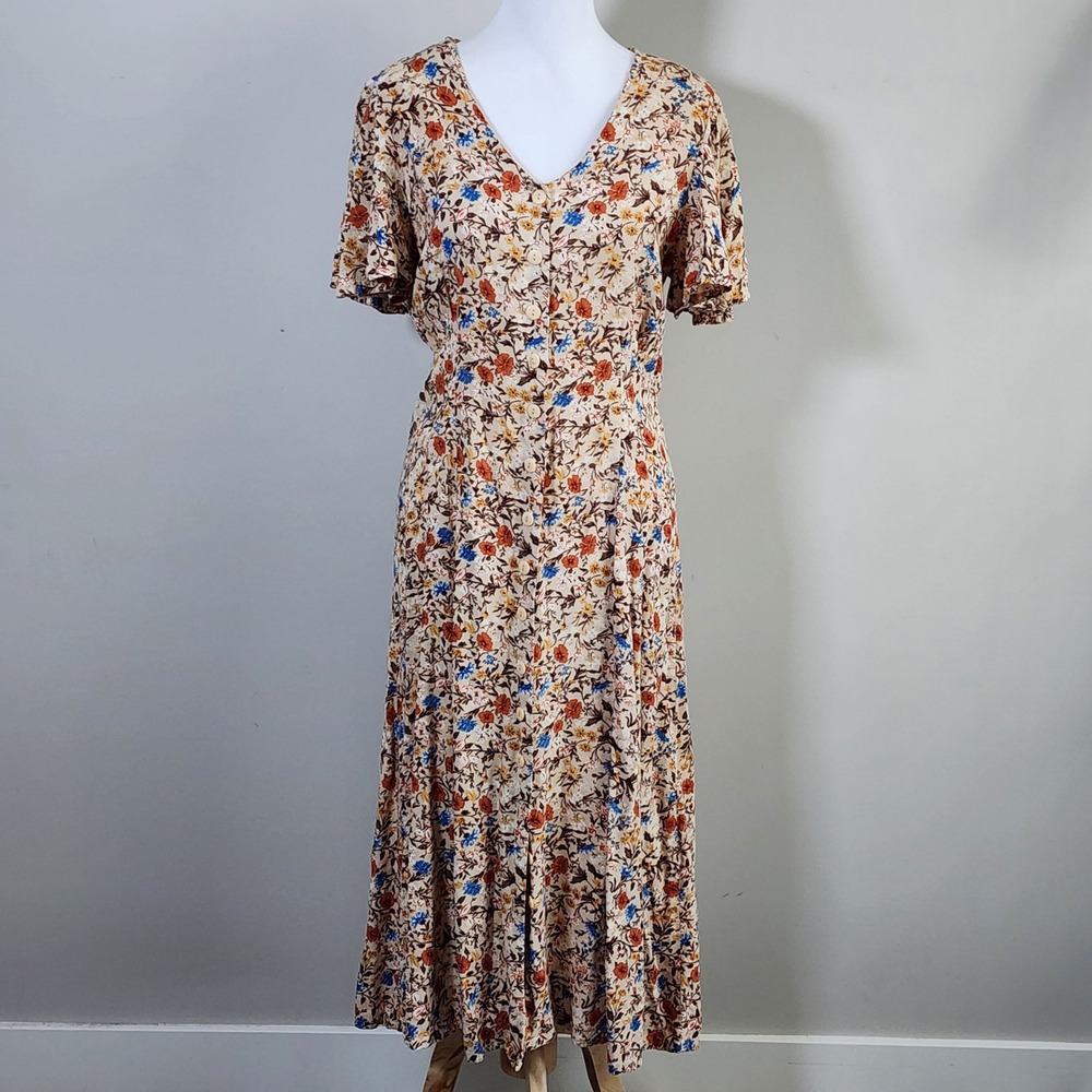 Vintage Style Floral Maxi Dress Medium Corset Back Farmhouse Prairie Cottagecore
